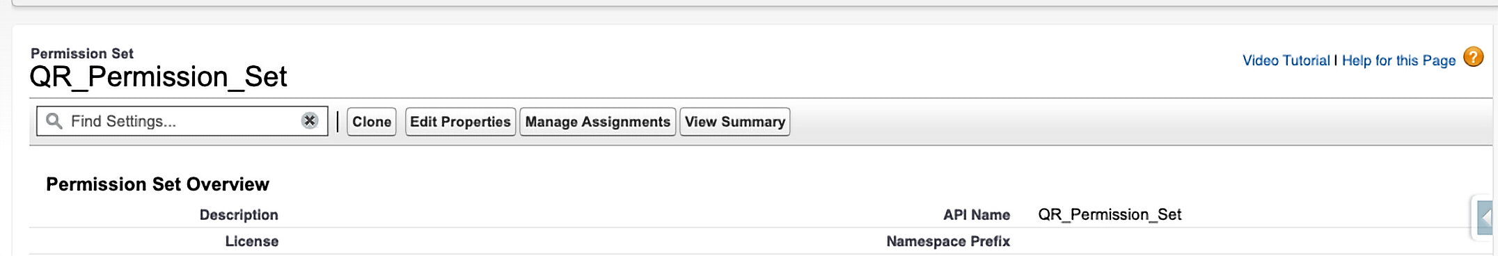QR_Permission_Set detail page with the Manage Assignments button