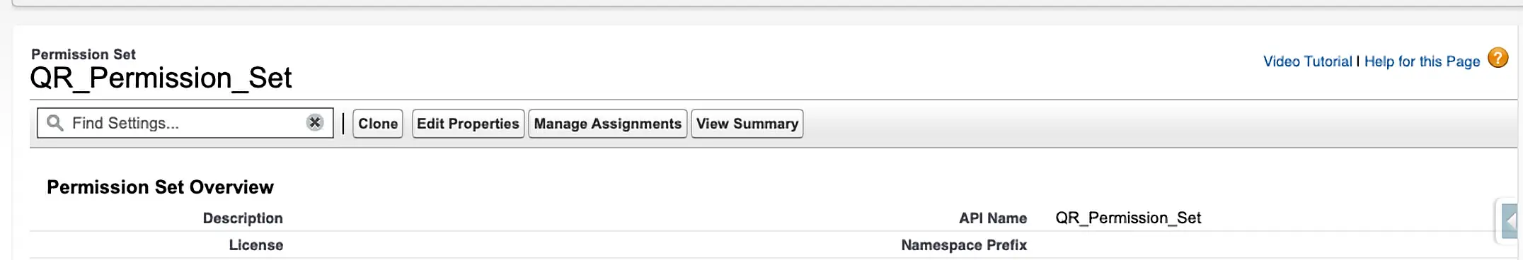 QR_Permission_Set detail page with the Manage Assignments button