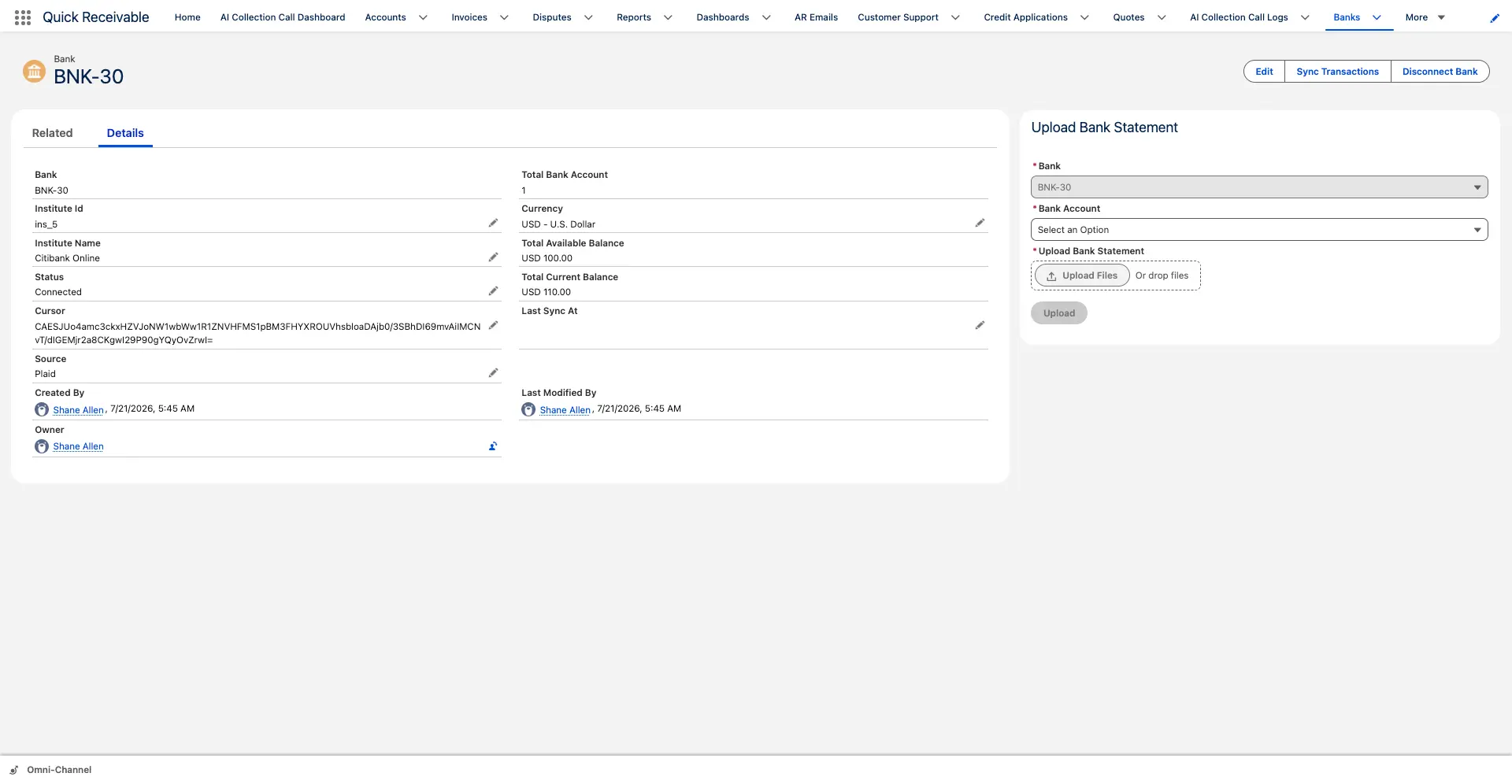 Bank Connection and Incoming Payments