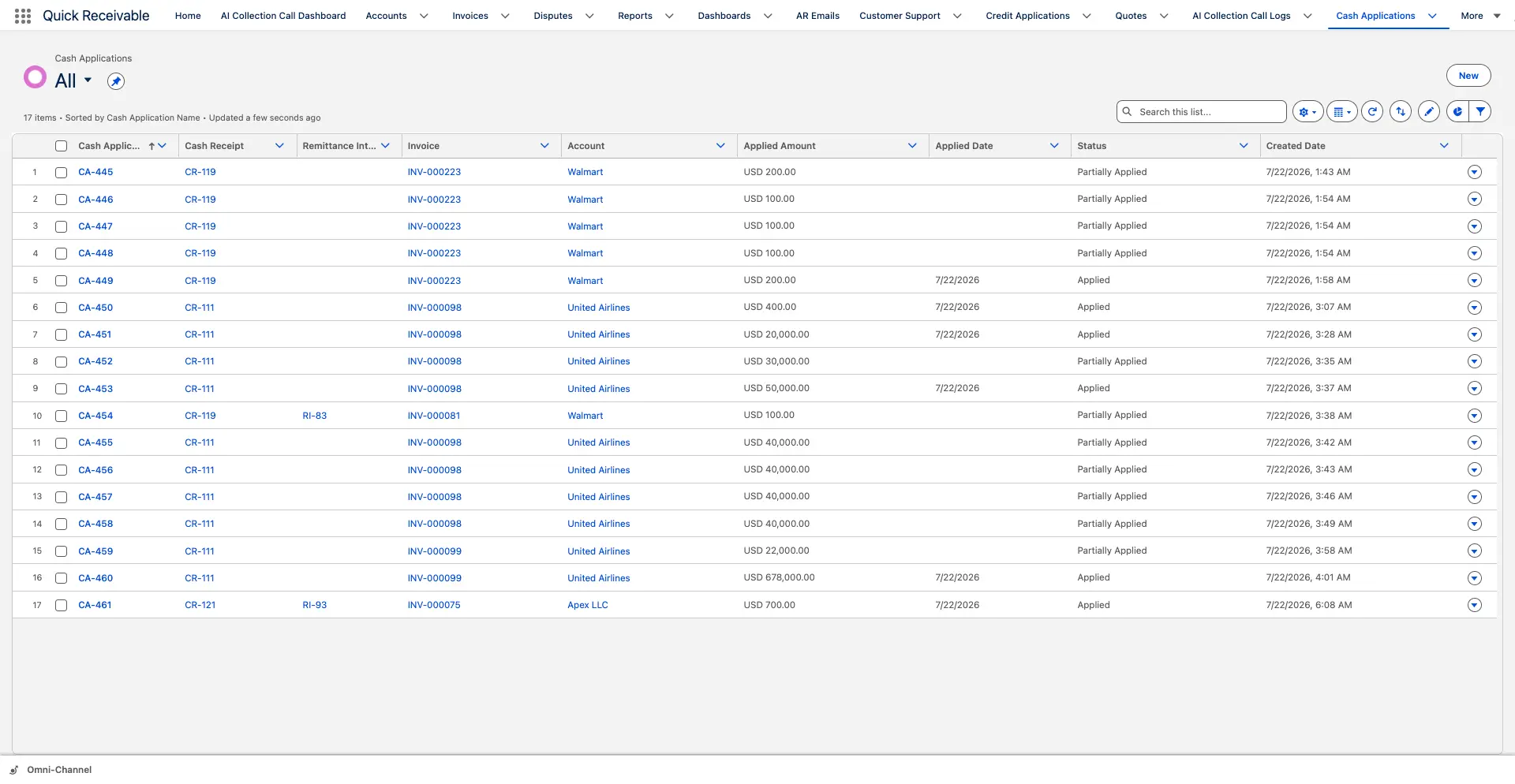 Cash Application Records